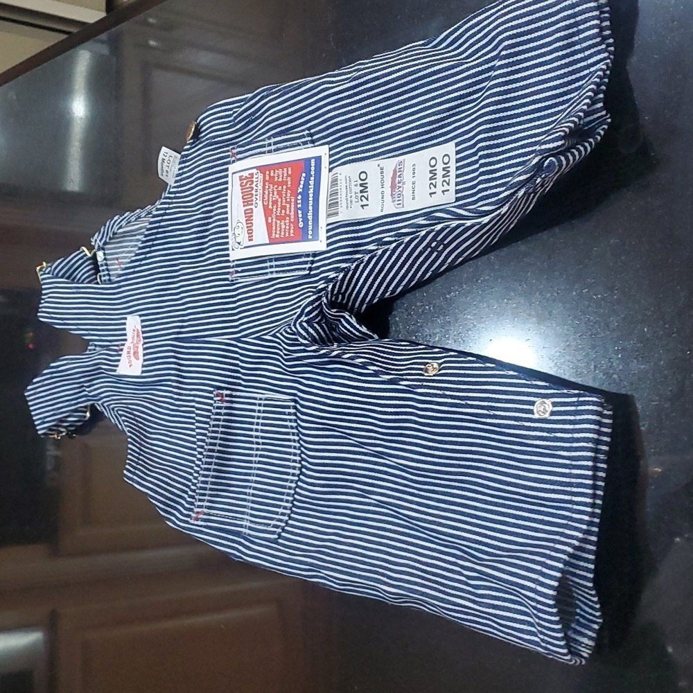 Round house premium striped bib overalls 12 months unisex - Picture 7 of 7